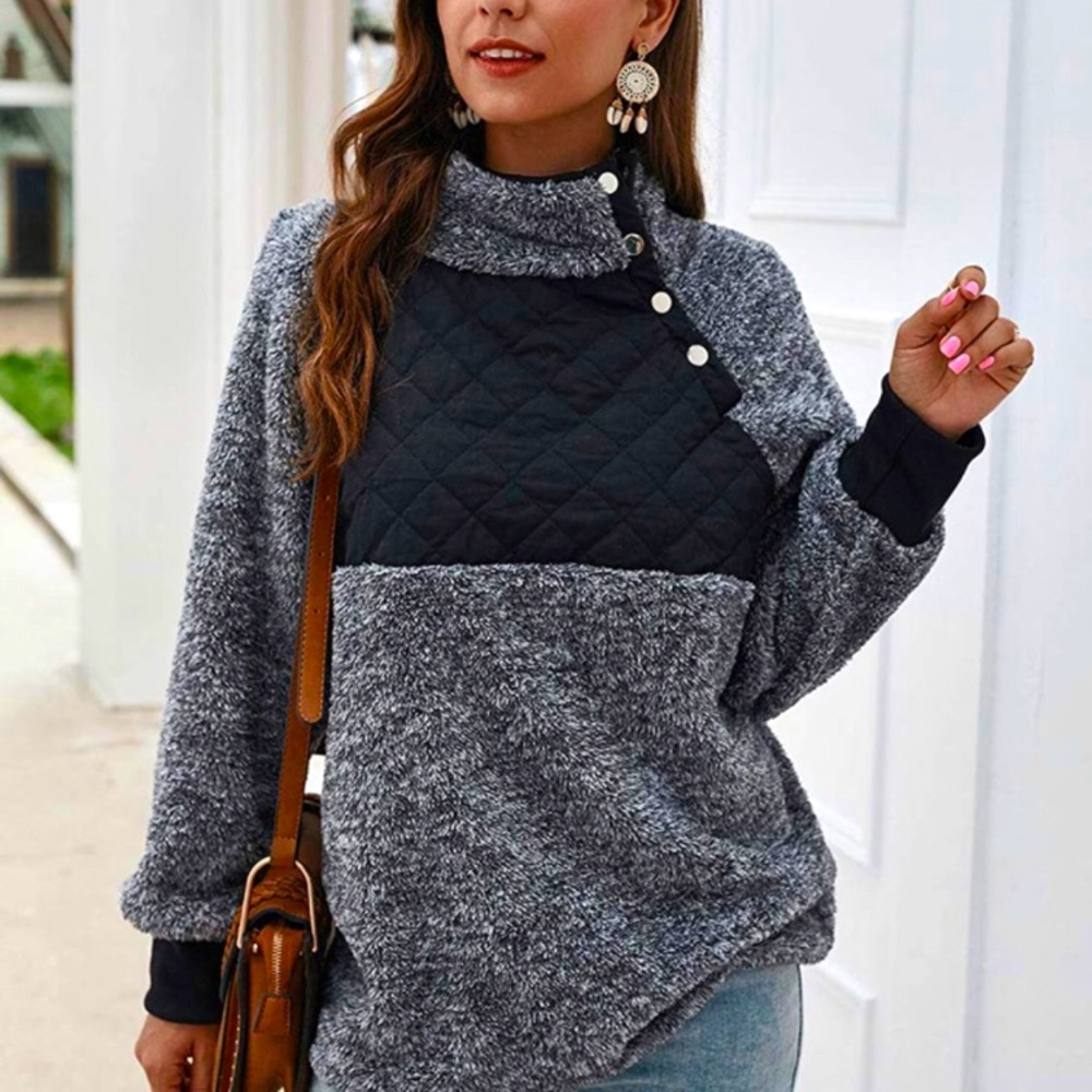 Women’s Long Sleeve Asymmetrical Snap Neck Fleece Pullover
